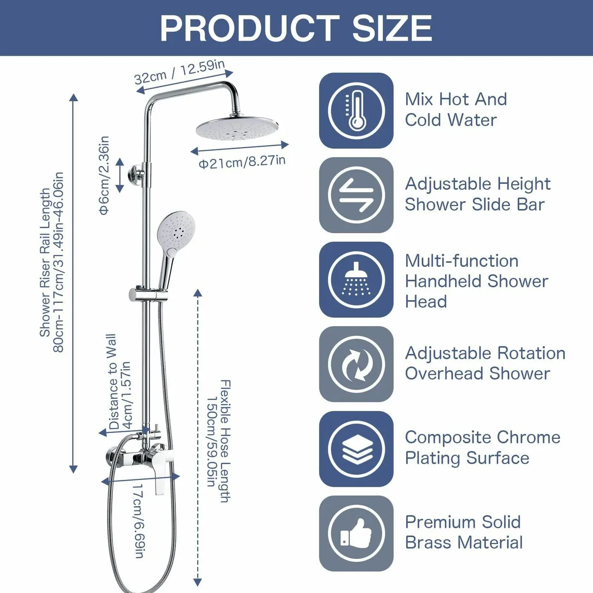 Shower System with Diverter Chrome Mixer Set 21cm - Image 2