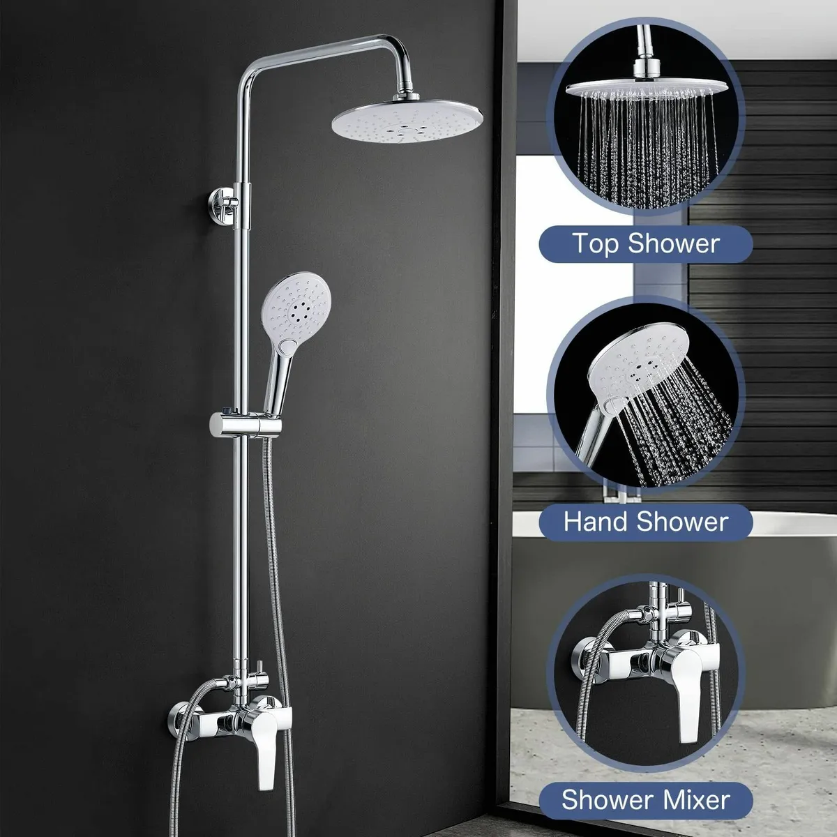 Shower System with Diverter Chrome Mixer Set 21cm - Image 3