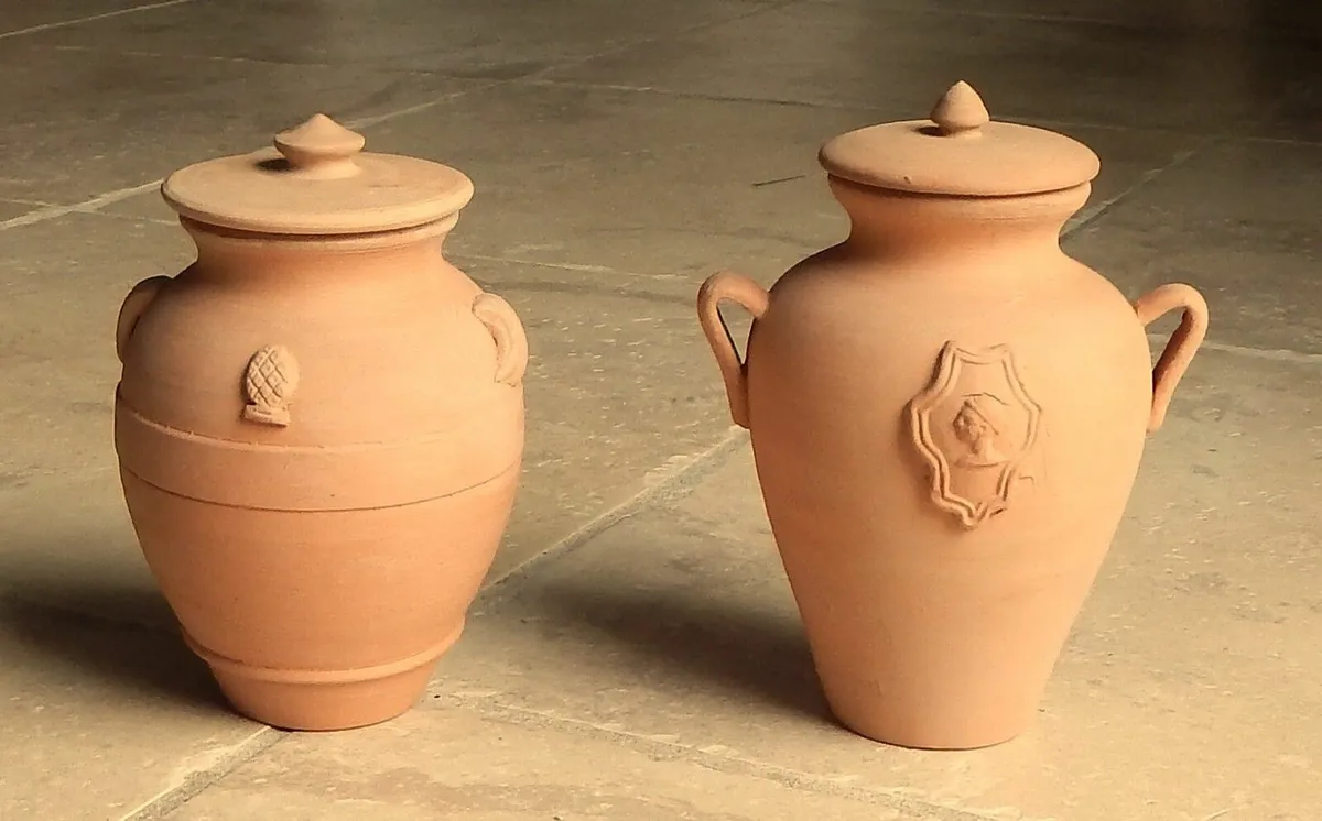 2 Small Hand Crafted Terracotta Jars - Image 1
