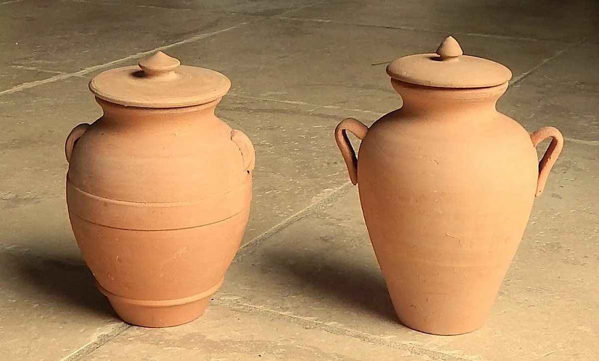 2 Small Hand Crafted Terracotta Jars - Image 2