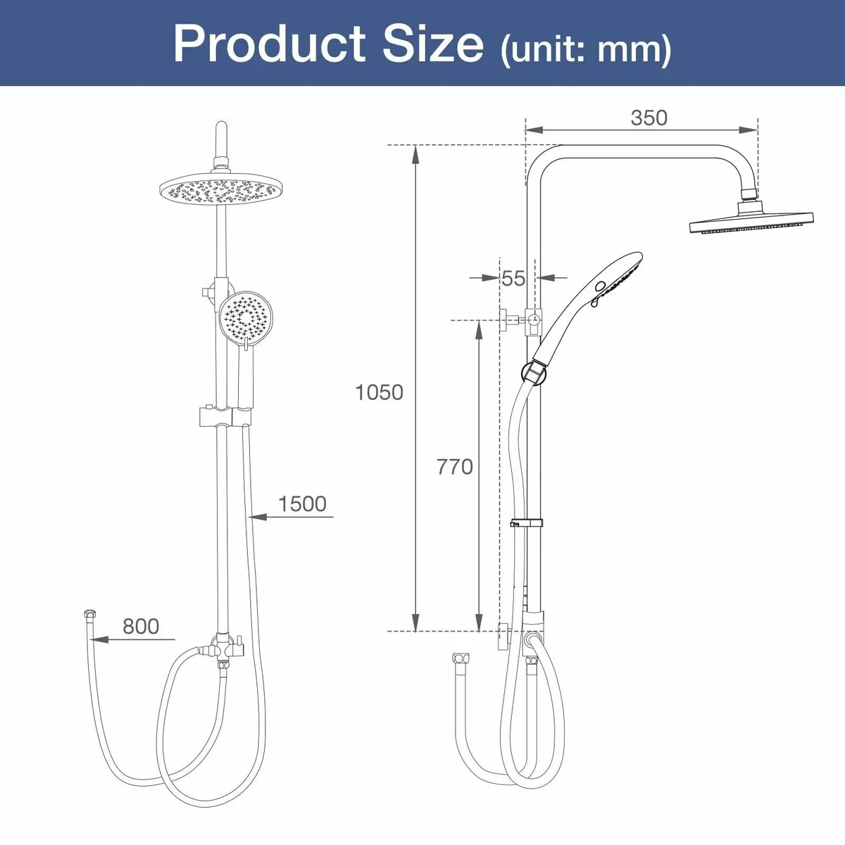 Shower Riser Rail Kit Stainless Steel and Head - Image 3