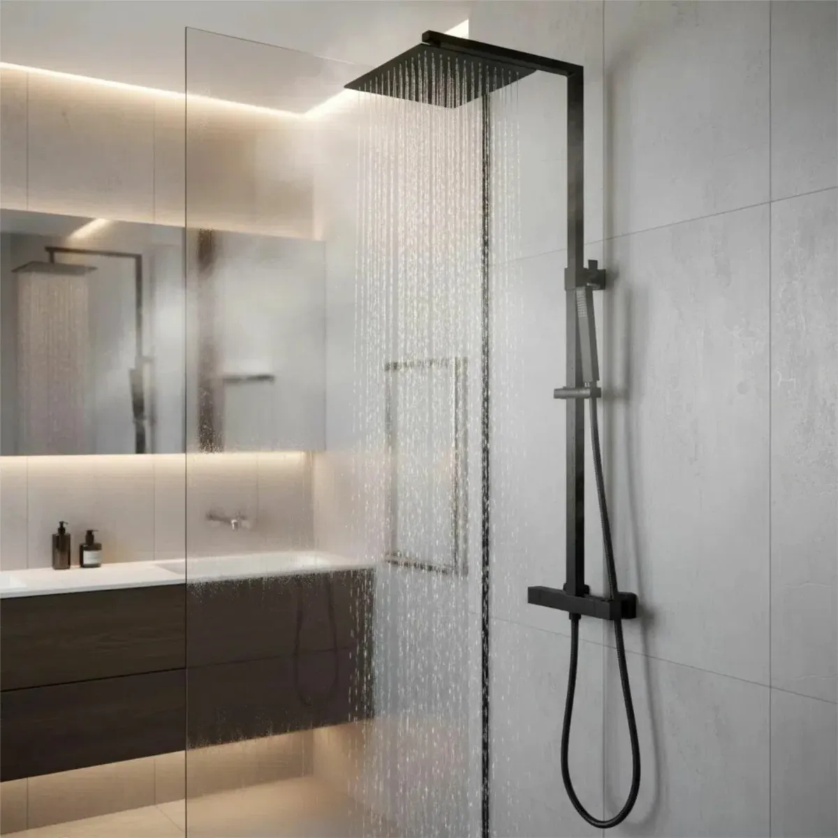 Shower Mixer Set Thermostatic Square Rainfall - Image 1