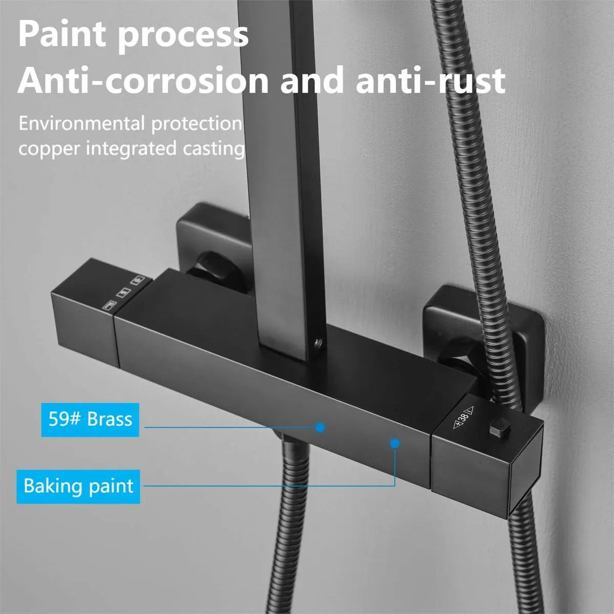 Shower Mixer Set Thermostatic Square Rainfall - Image 3