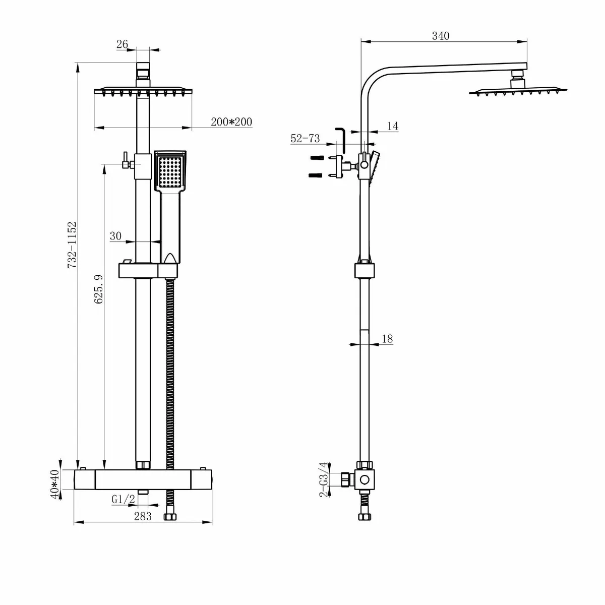 Thermostatic Shower Mixer Set - Exposed Square 8 - Image 2
