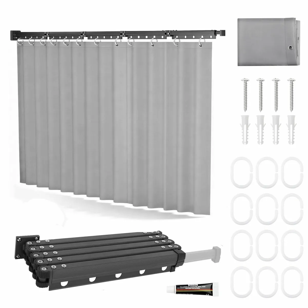 Wall Mounted Foldable Shower Curtain Rod Set 1.8m - Image 1