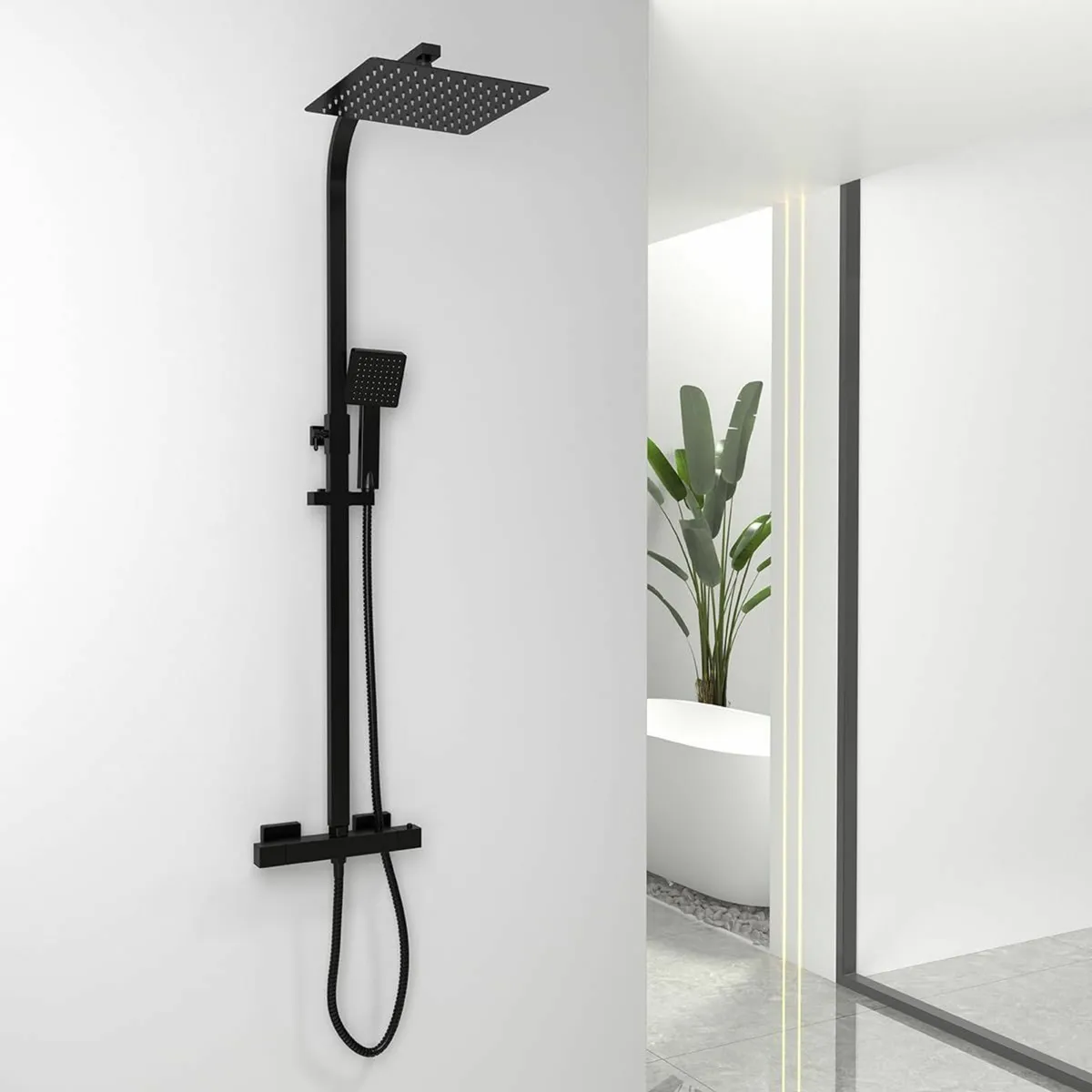 Rainfall Black Shower System with Thermostatic - Image 1