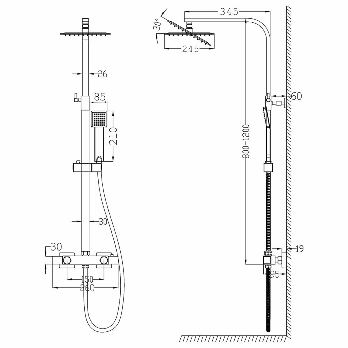Rainfall Black Shower System with Thermostatic - Image 2