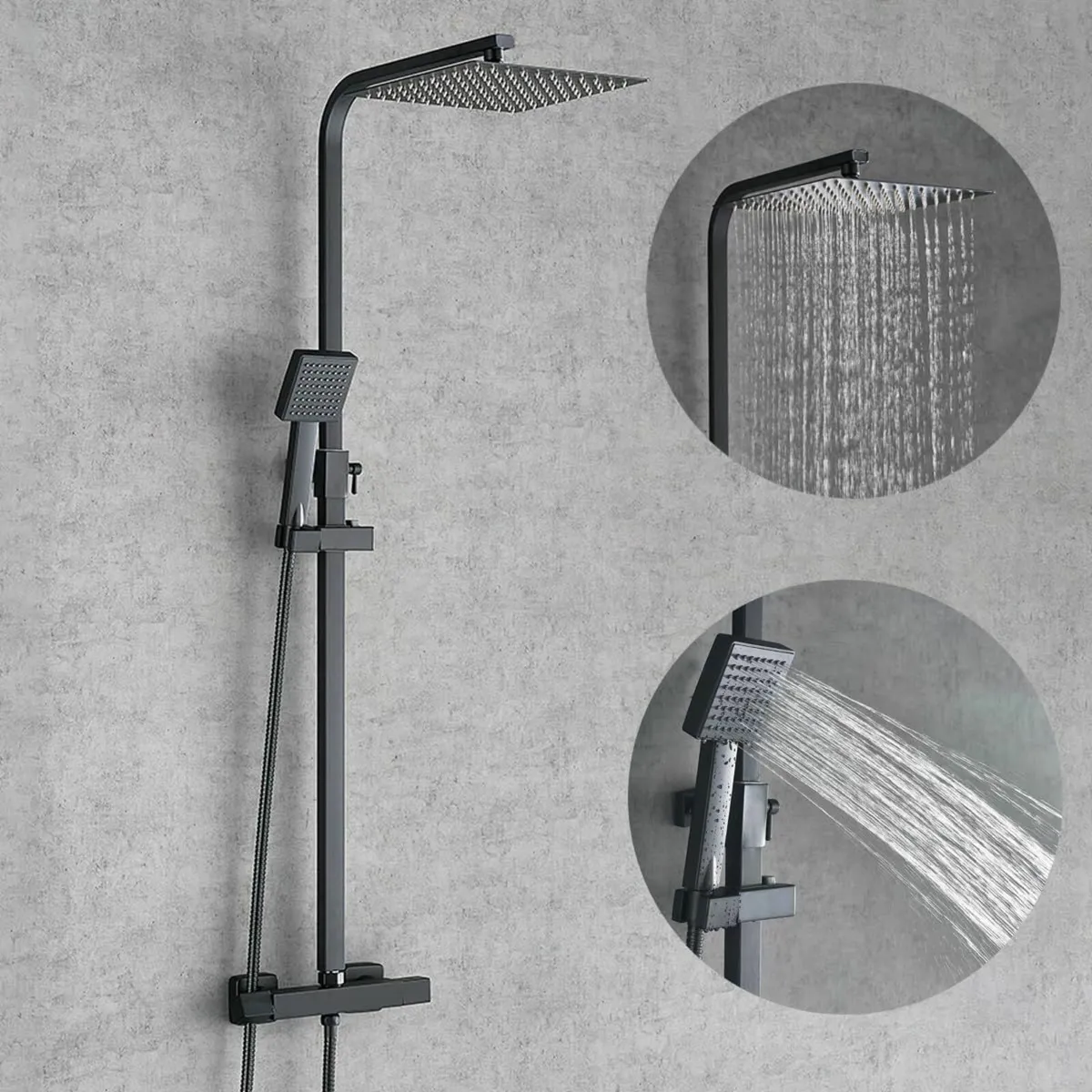 Rainfall Black Shower System with Thermostatic - Image 4