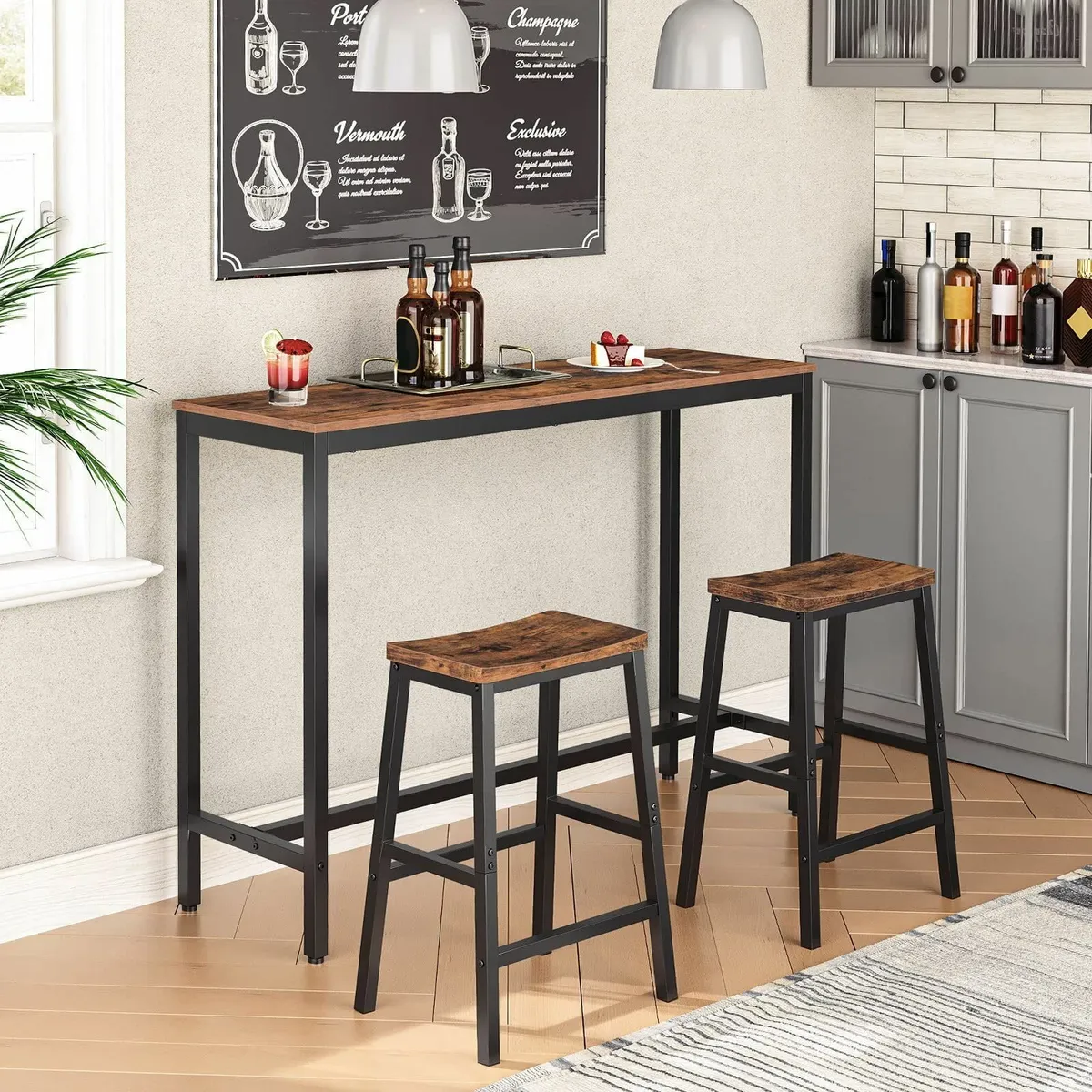 Bar Stools Set of 2 Kitchen Breakfast Height 60 - Image 4