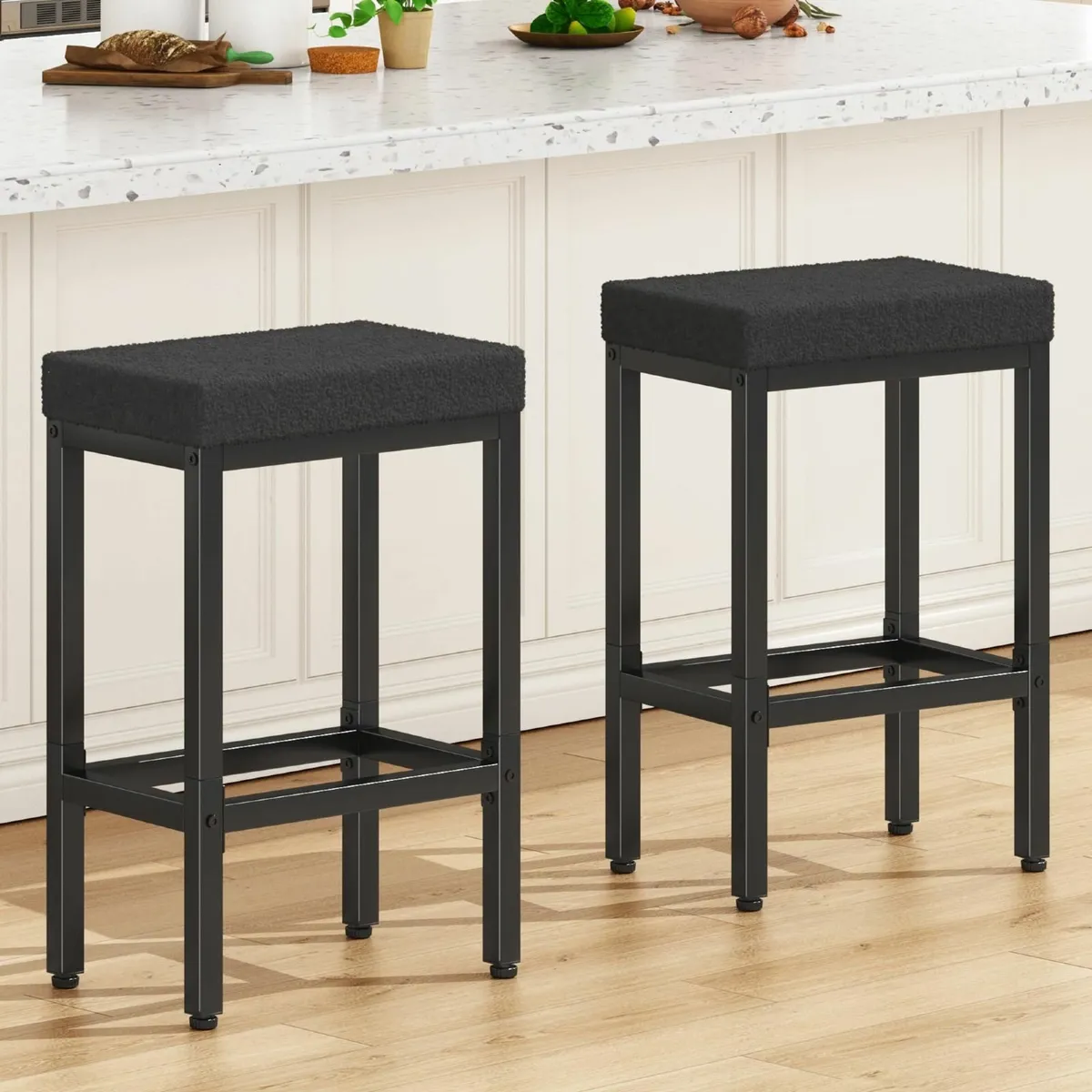 66 cm Bar Stools Set of 2 Black Breakfast - Image 1