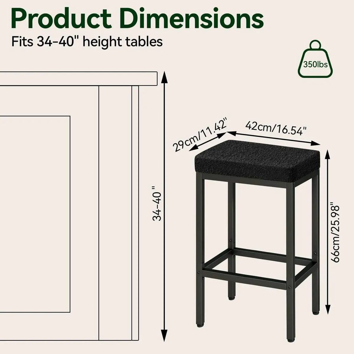 66 cm Bar Stools Set of 2 Black Breakfast - Image 2