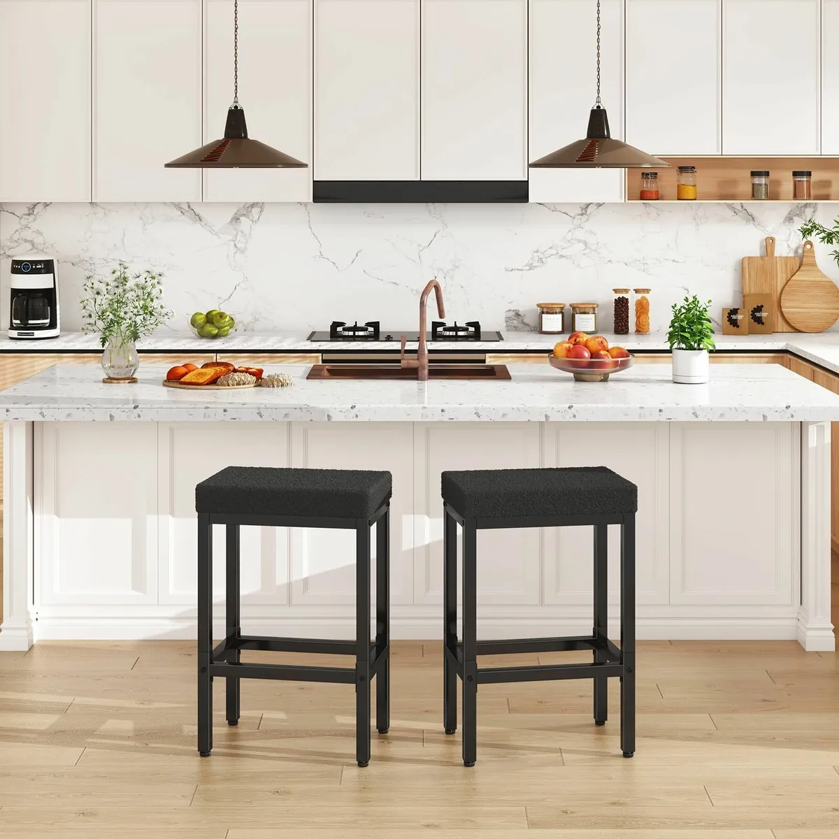 66 cm Bar Stools Set of 2 Black Breakfast - Image 3