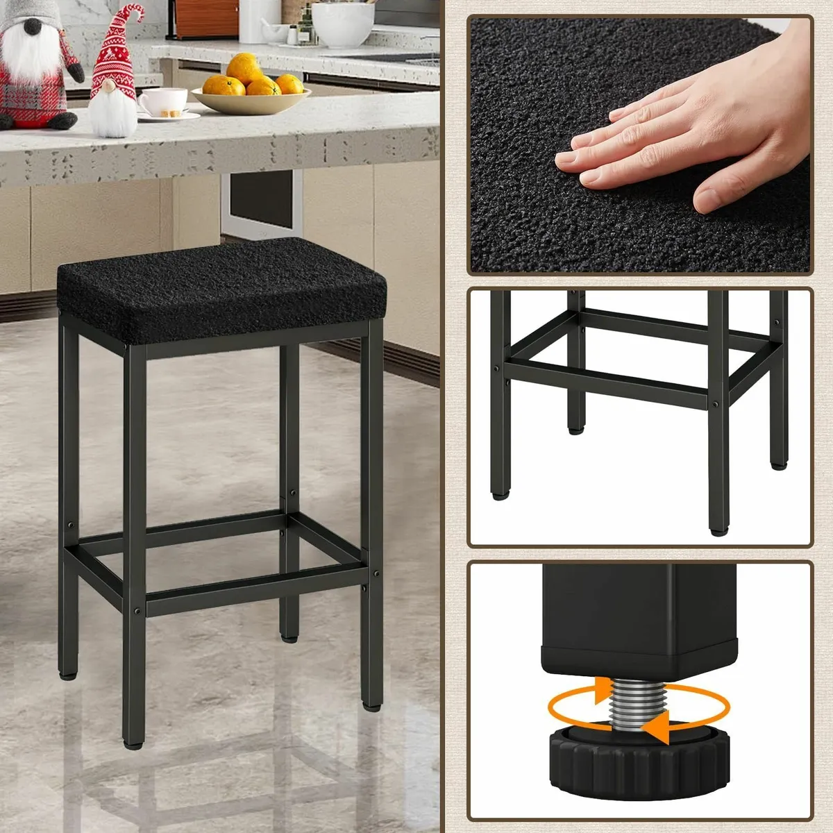 66 cm Bar Stools Set of 2 Black Breakfast - Image 4