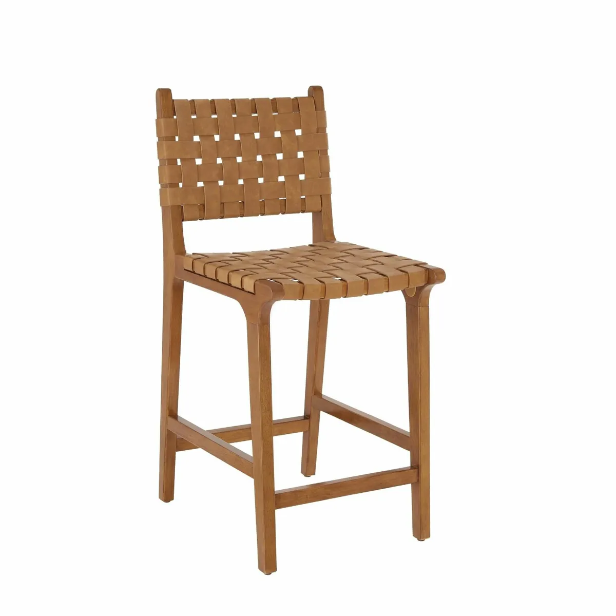 PU Leather Woven Counter Stool Wood Frame Kitchen - Image 1