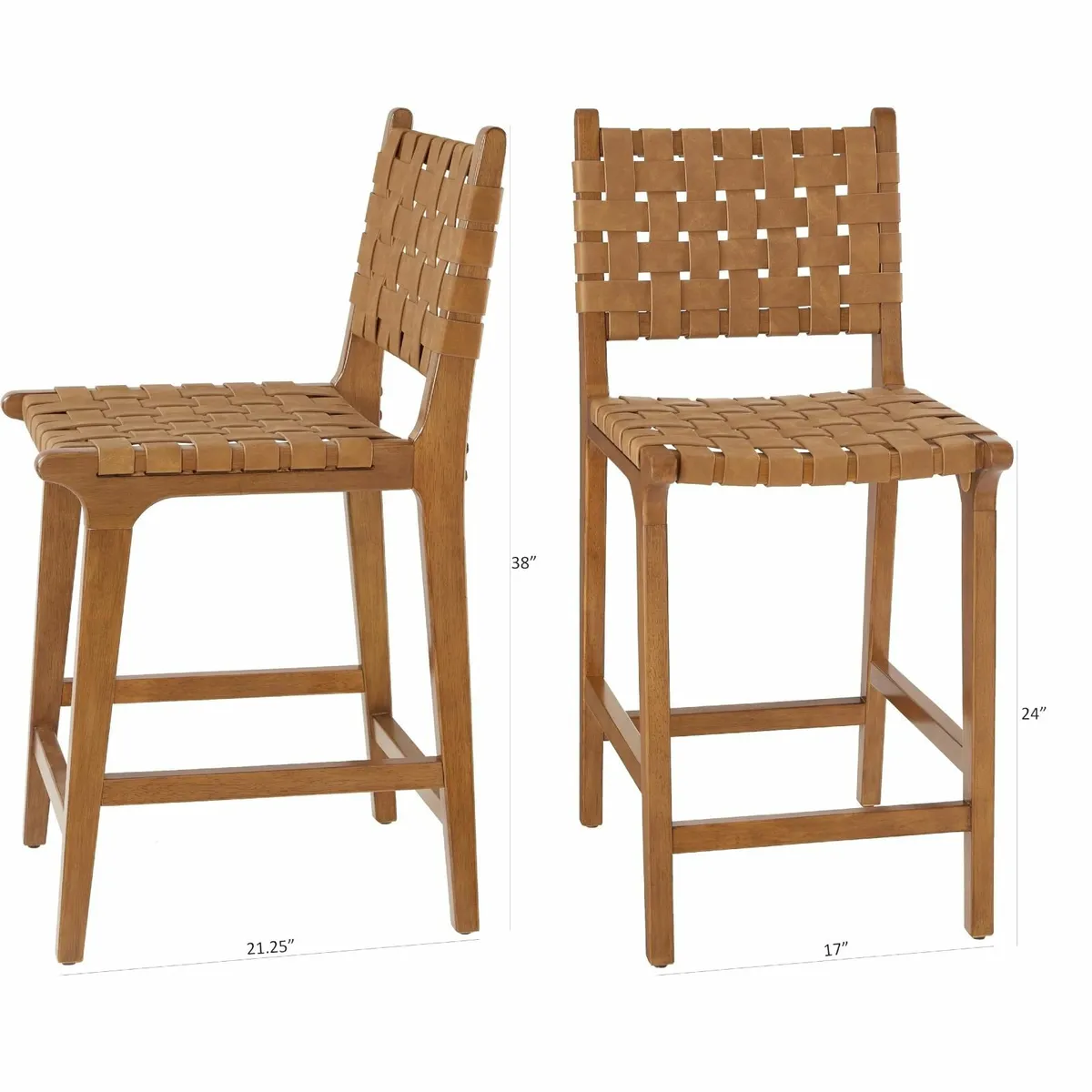 PU Leather Woven Counter Stool Wood Frame Kitchen - Image 3