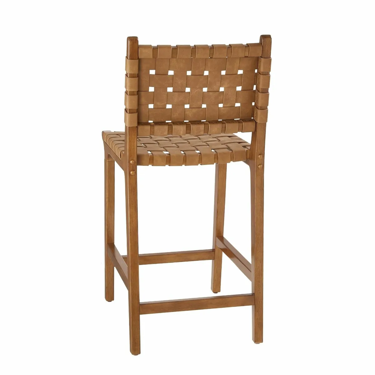 PU Leather Woven Counter Stool Wood Frame Kitchen - Image 4
