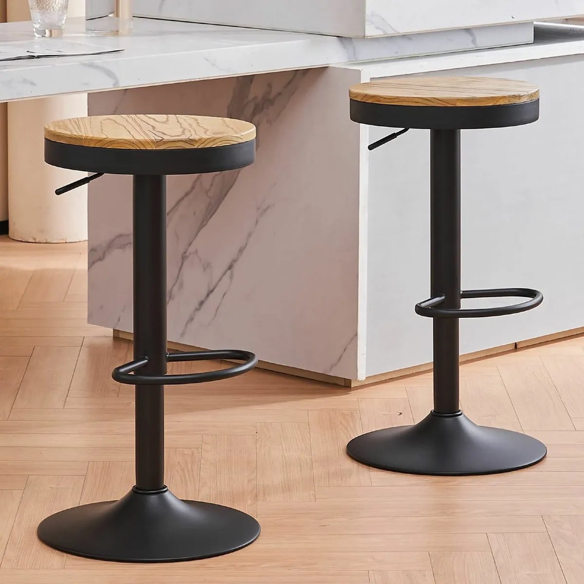 Wooden Bar Stools Set of 2 Adjustable Counter - Image 2