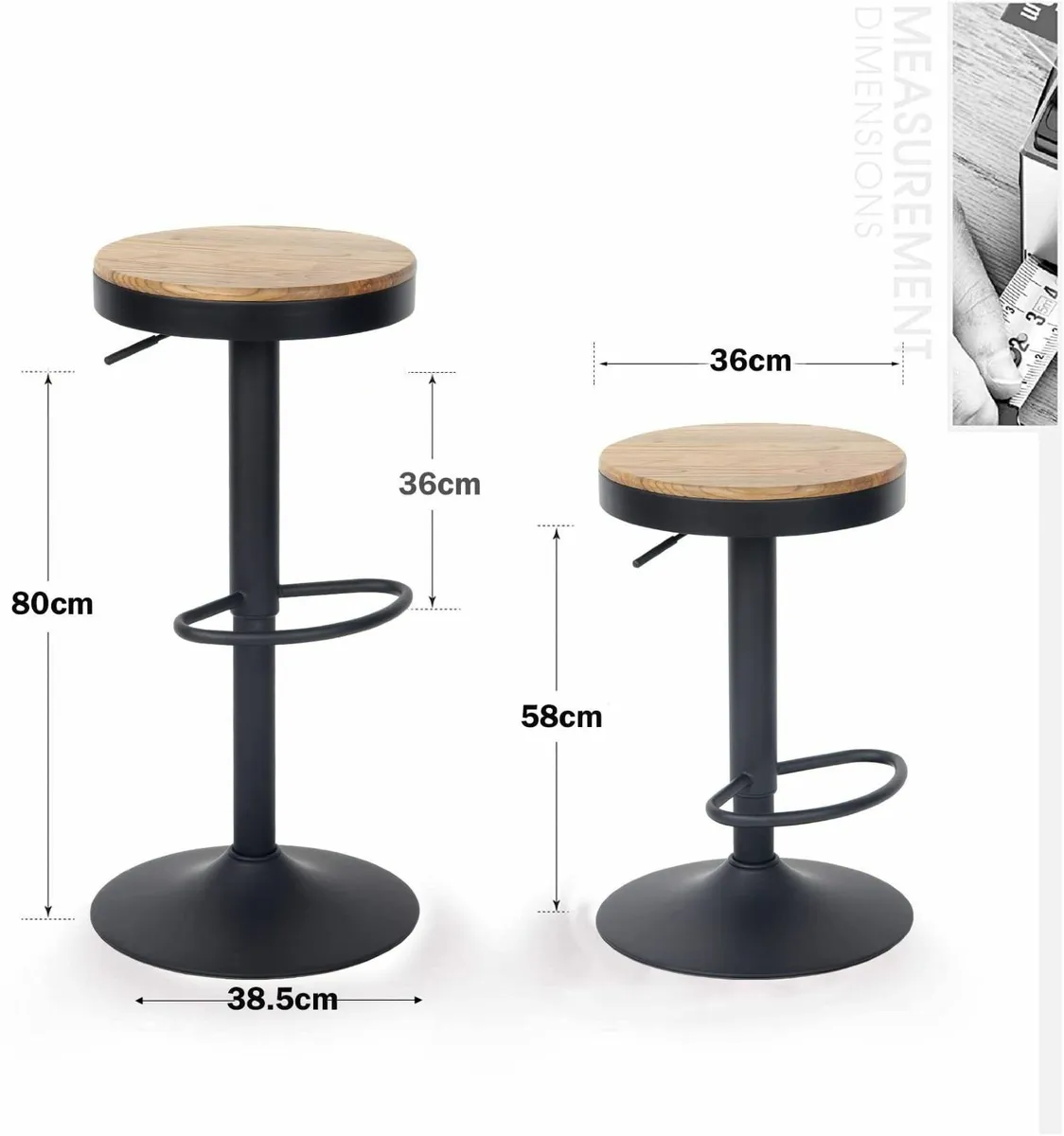 Wooden Bar Stools Set of 2 Adjustable Counter - Image 3
