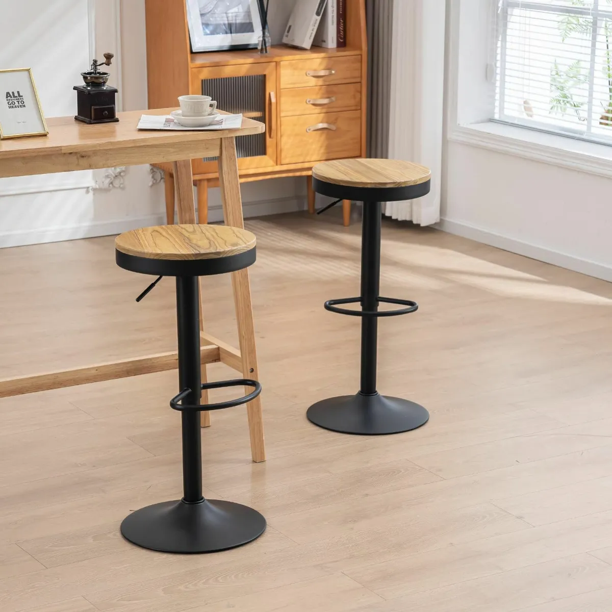 Wooden Bar Stools Set of 2 Adjustable Counter - Image 4