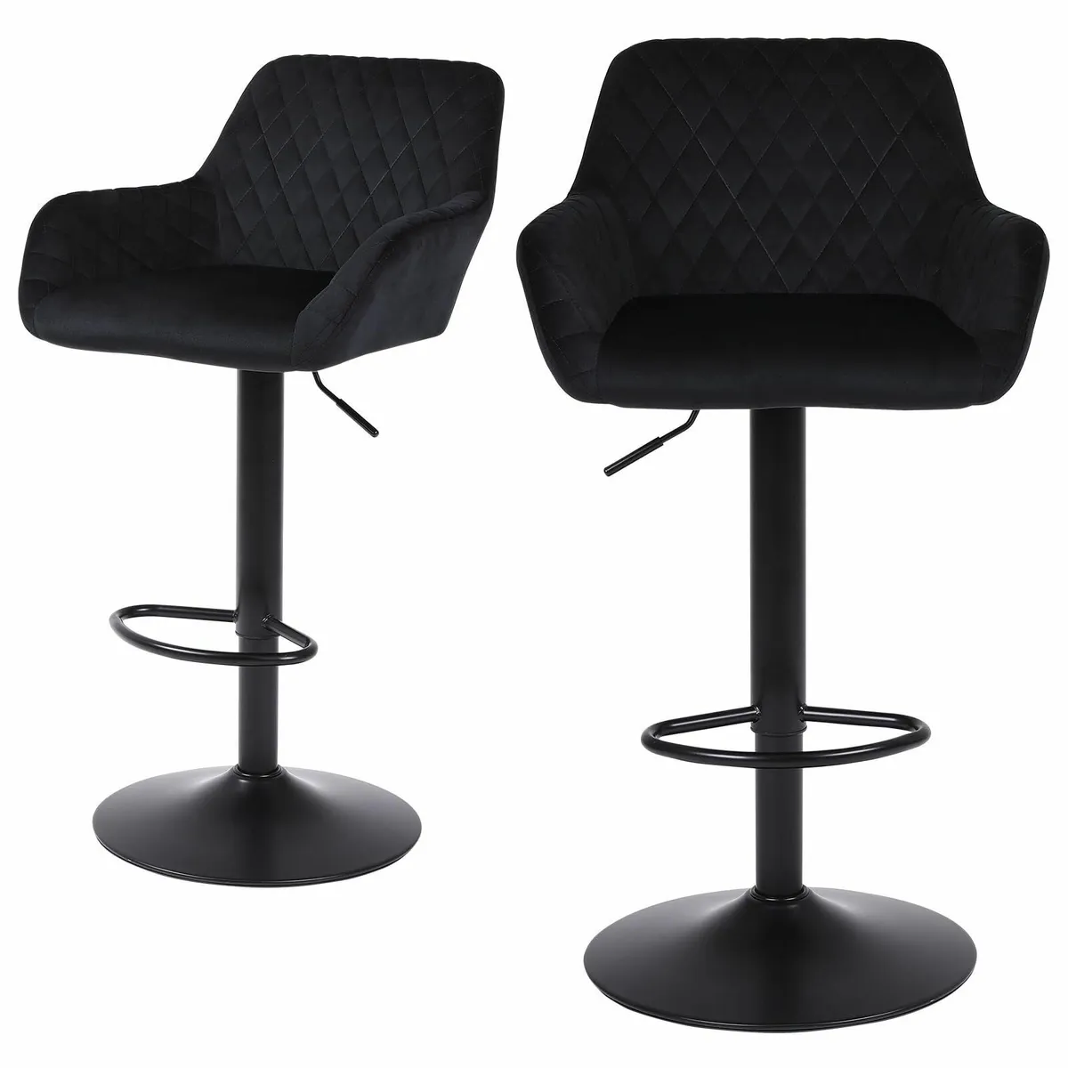Bar Stools Set of 2 Height Adjustable Velvet - Image 1