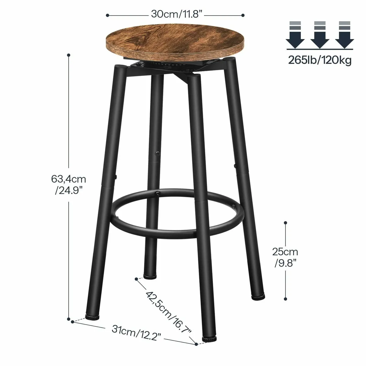 Swivel Bar Stools Set of 2 Round Kitchen Breakfast - Image 3