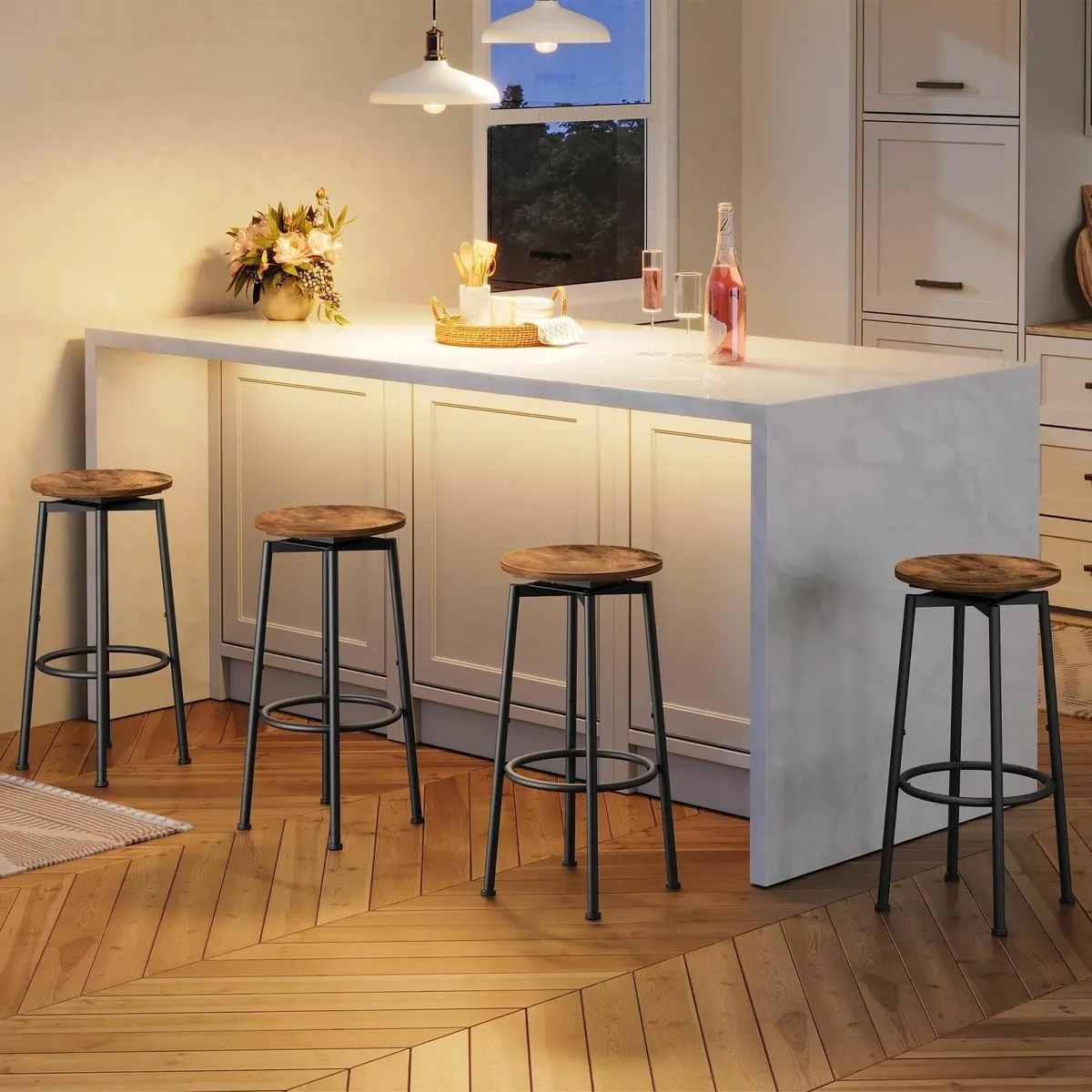 Swivel Bar Stools Set of 2 Round Kitchen Breakfast - Image 4