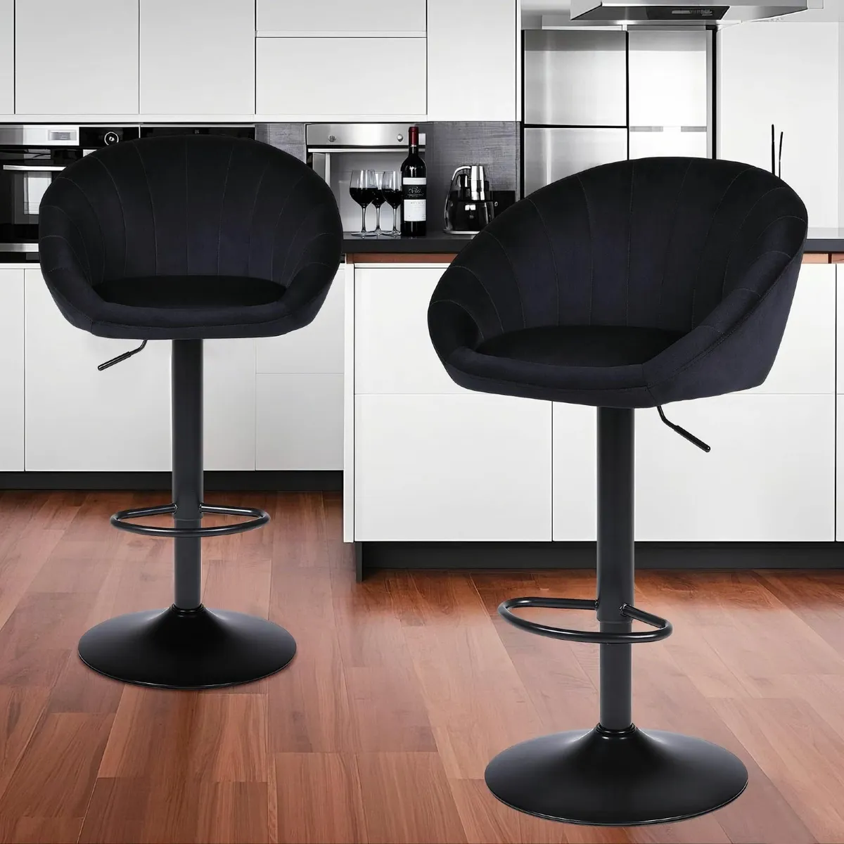 Bar Stools Set of 2 Kitchen Velvet Breakfast with - Image 2