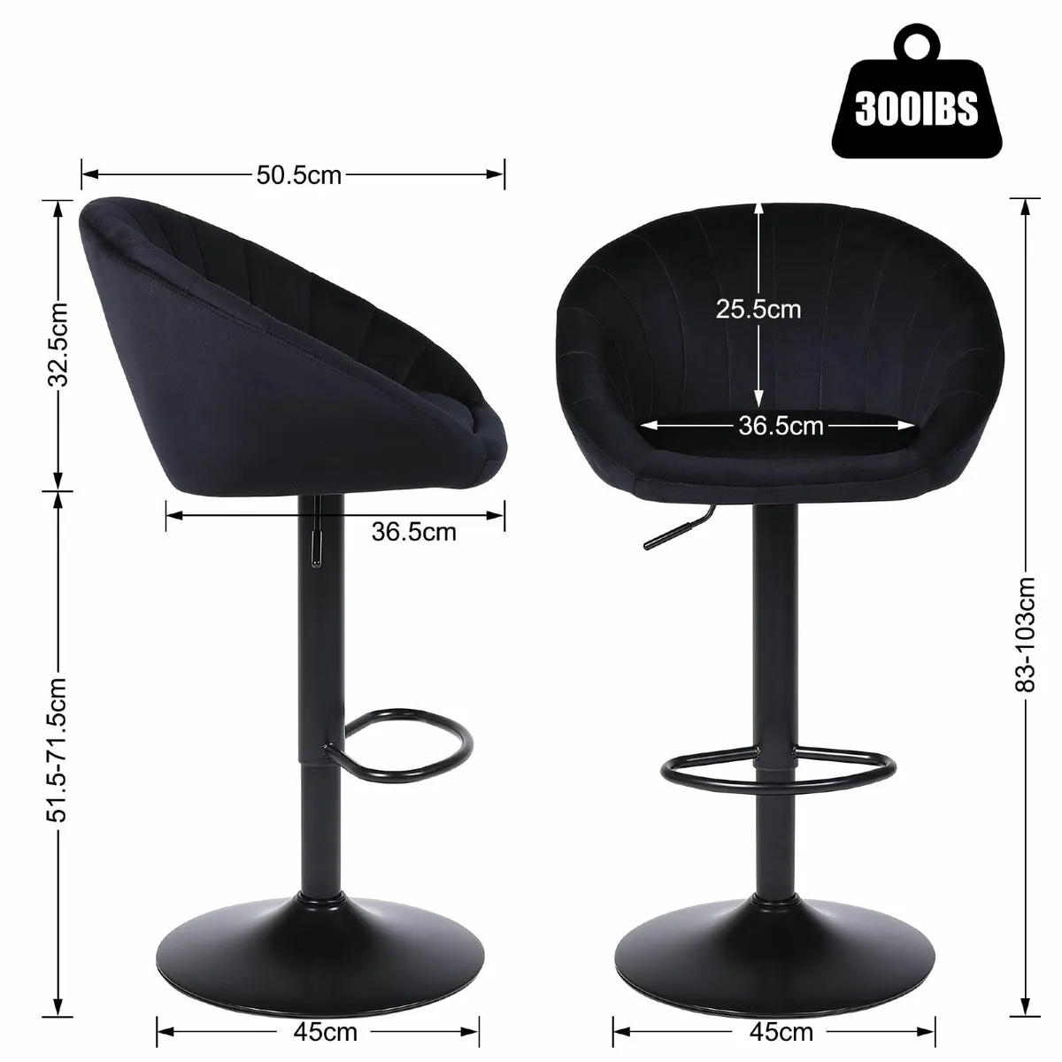 Bar Stools Set of 2 Kitchen Velvet Breakfast with - Image 3