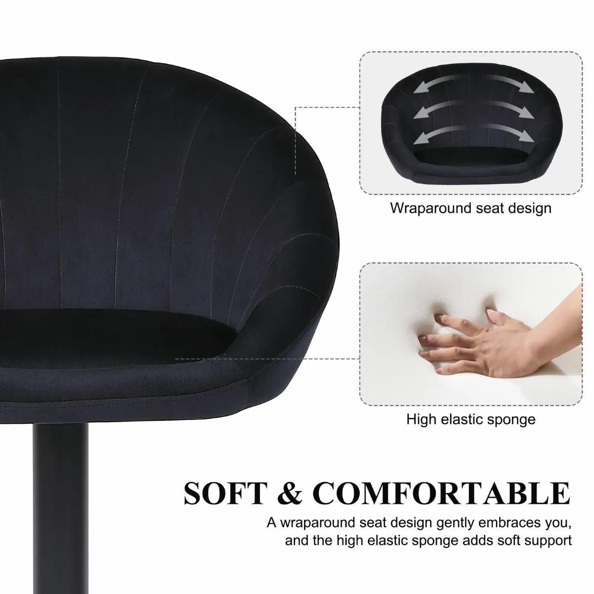 Bar Stools Set of 2 Kitchen Velvet Breakfast with - Image 4