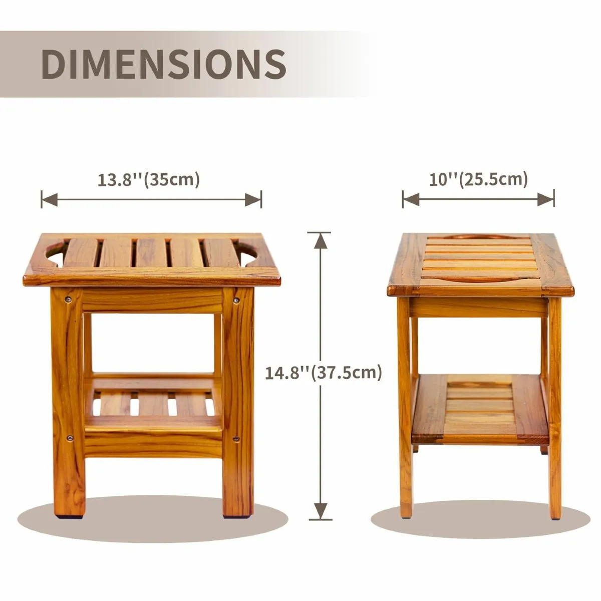 Teak Shower Bench Compact Stool with Shelf Handle - Image 3