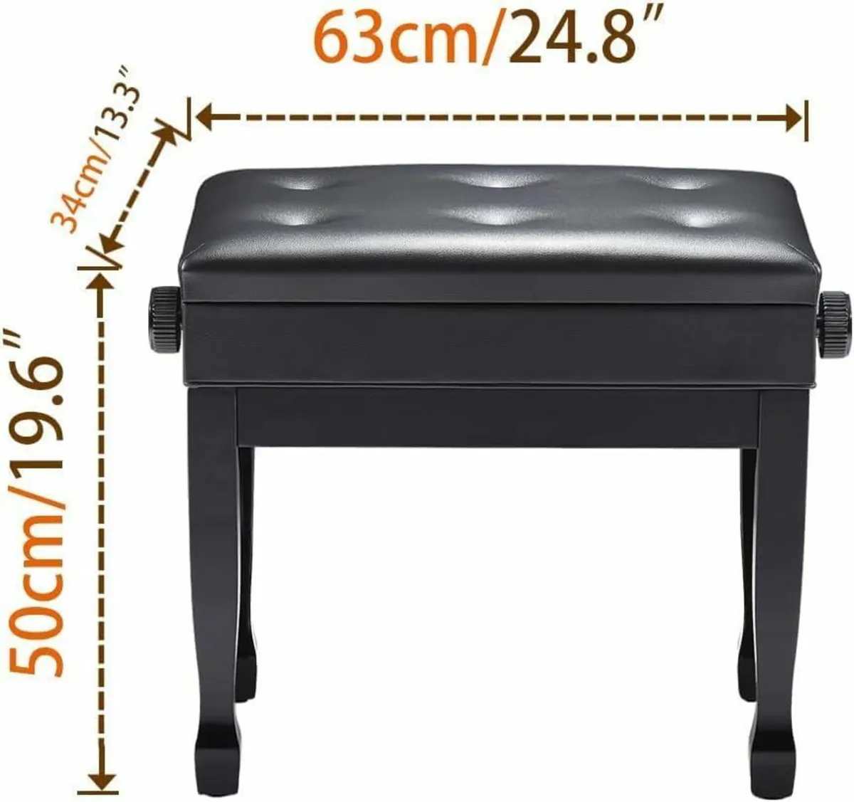 Adjustable Height Piano Stool Bench PU Leather - Image 3