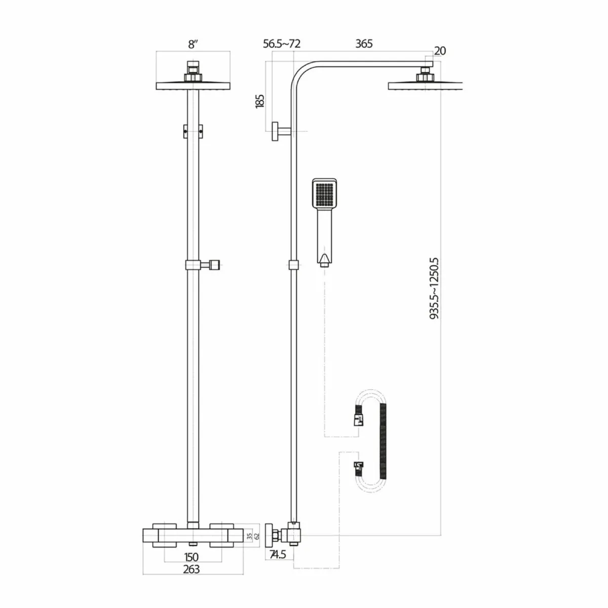 Thermostatic Shower System Mixer Set with - Image 3