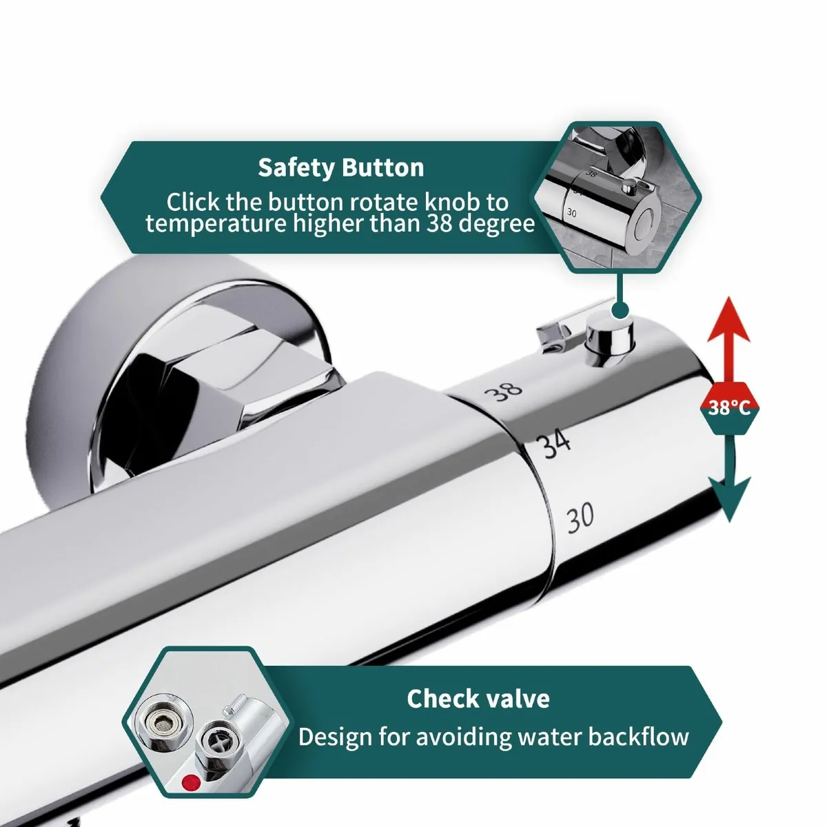 Thermostatic Shower Mixer Wall Mounted Bar Tap - Image 3