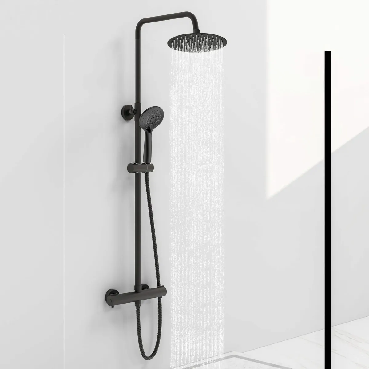 Thermostatic Shower Mixer Set Matte Black Round - Image 1