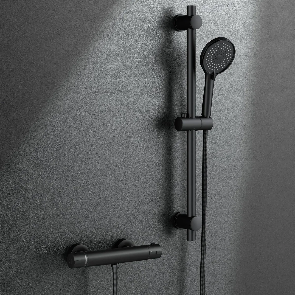 Black Shower Mixer with 70CM Adjustable Riser - Image 1