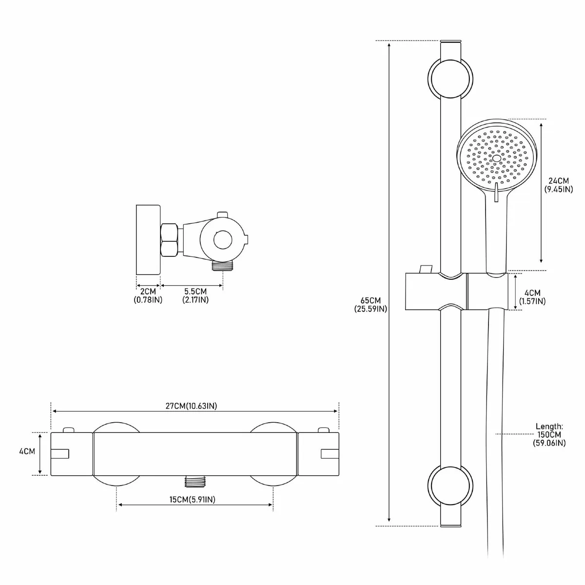 Black Shower Mixer with 70CM Adjustable Riser - Image 2
