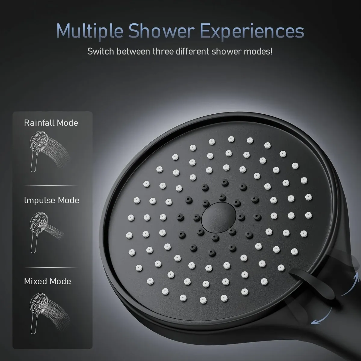 Black Shower Mixer with 70CM Adjustable Riser - Image 3
