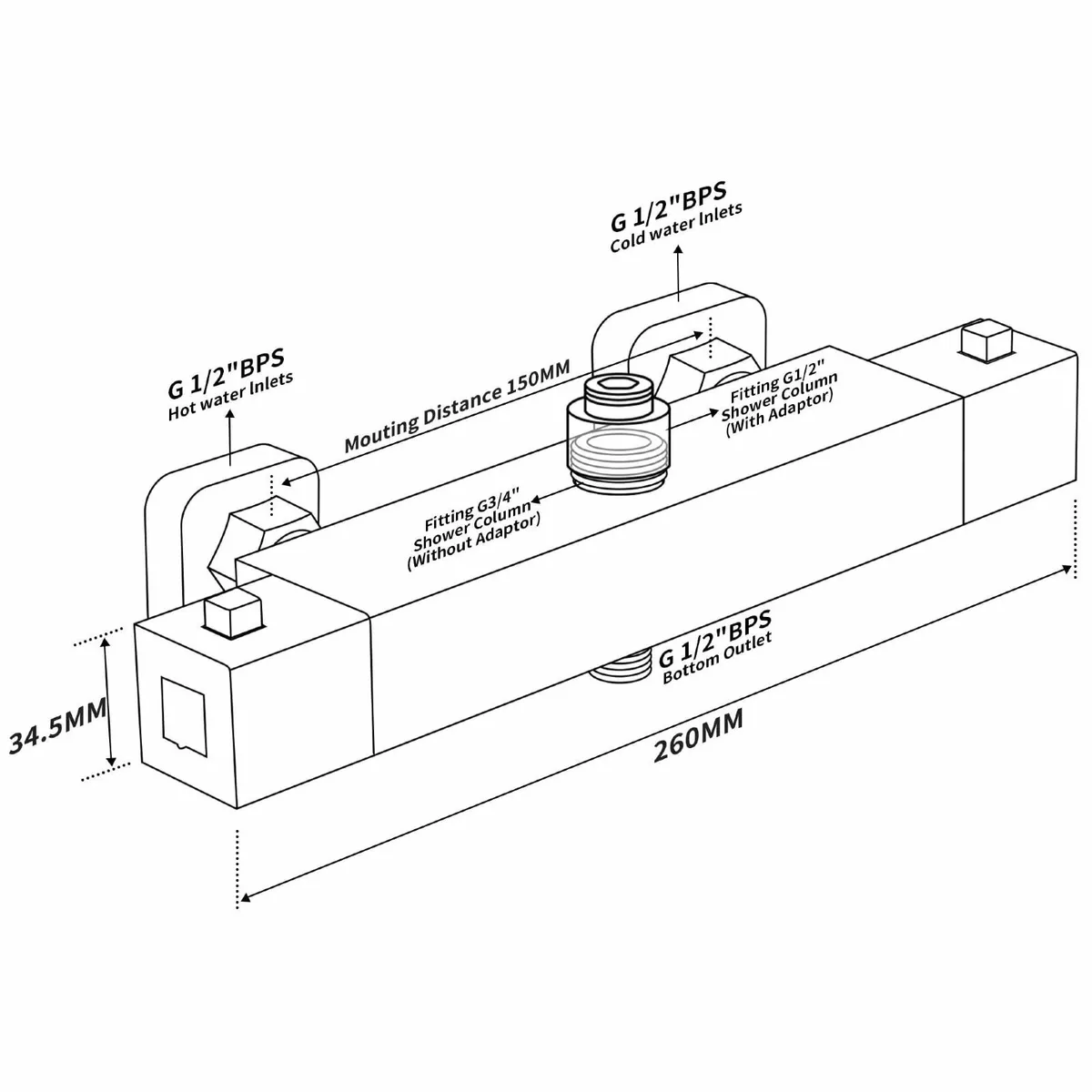 Thermostatic Bar Mixer Shower with 3/4 G Top - Image 2