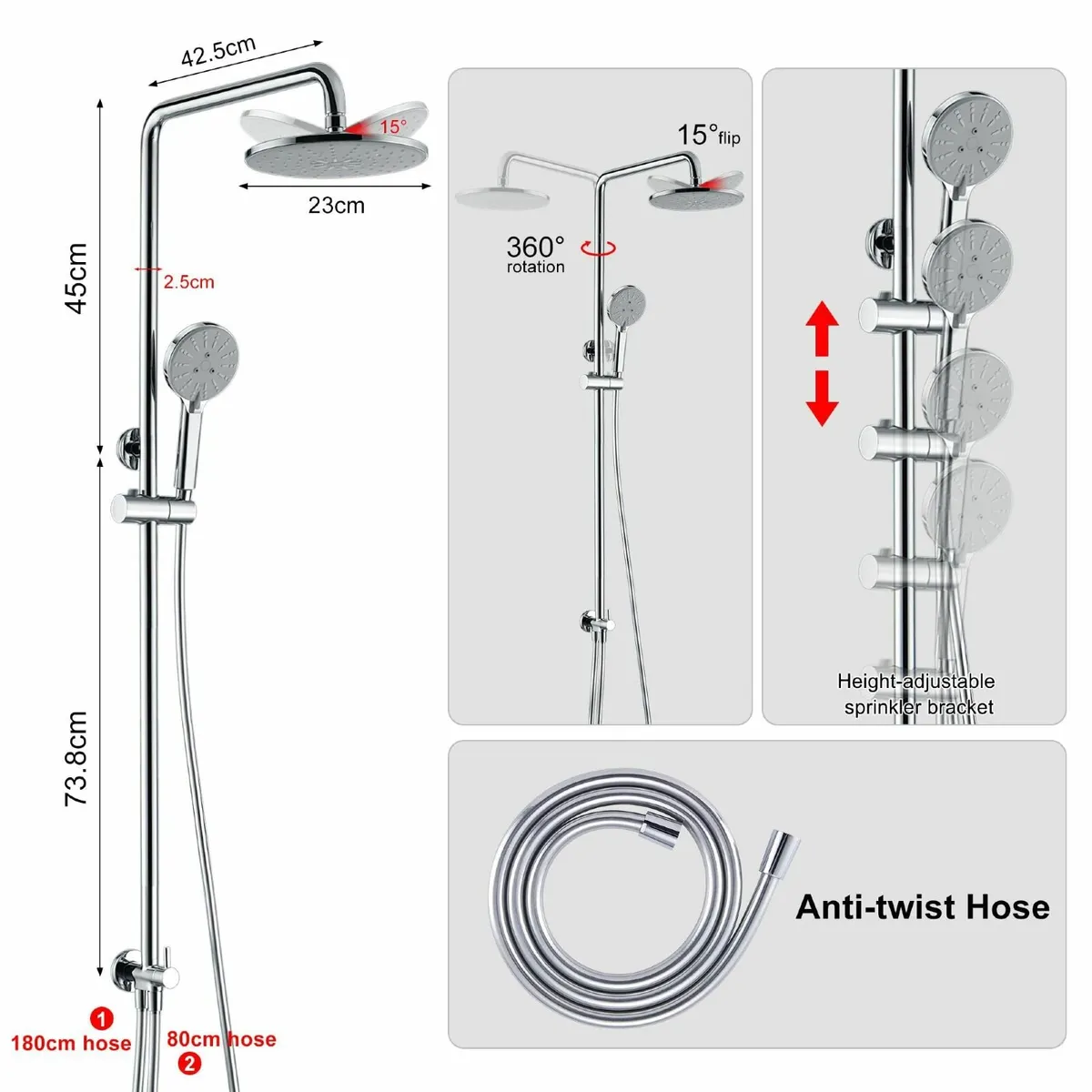 Shower Riser Rail Kit Stainless Steel 9” （23 cm） - Image 2