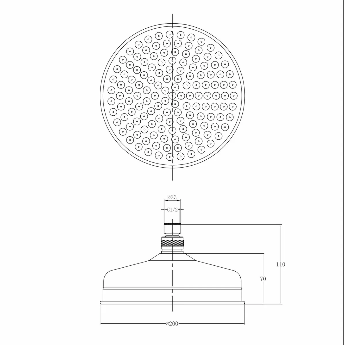 R01 200mm Traditional Fixed Large Shower Head - Image 2