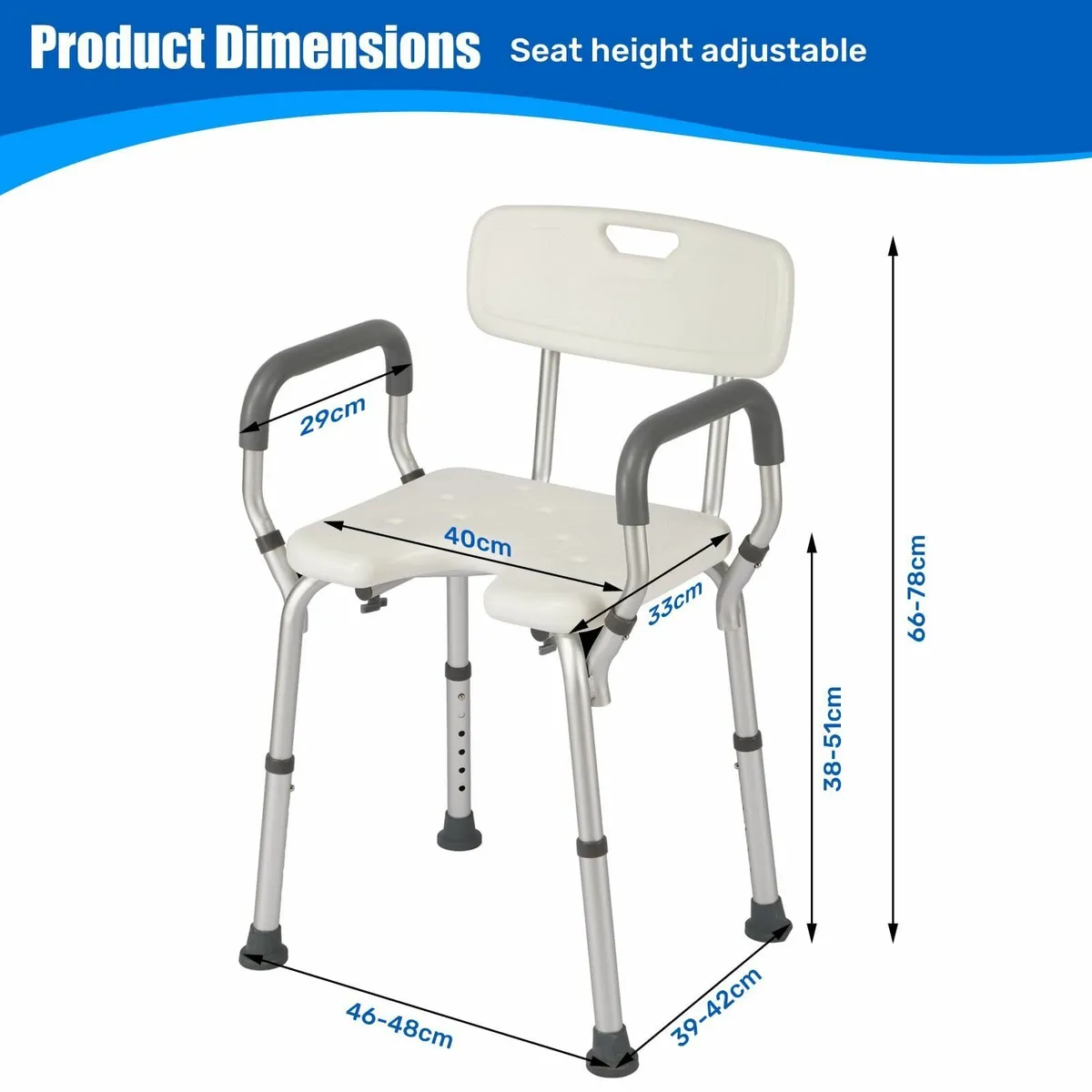 Shower Chair with Arms and Back Heavy Duty 150kg - Image 2
