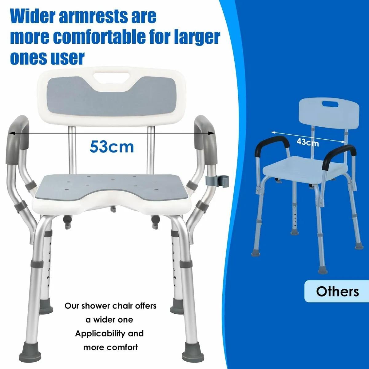 Shower Chair with Arms and Back Heavy Duty 150kg - Image 3