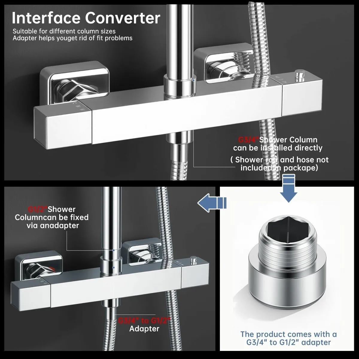 Thermostatic Shower Mixer Bar - Two Outlet - Image 2