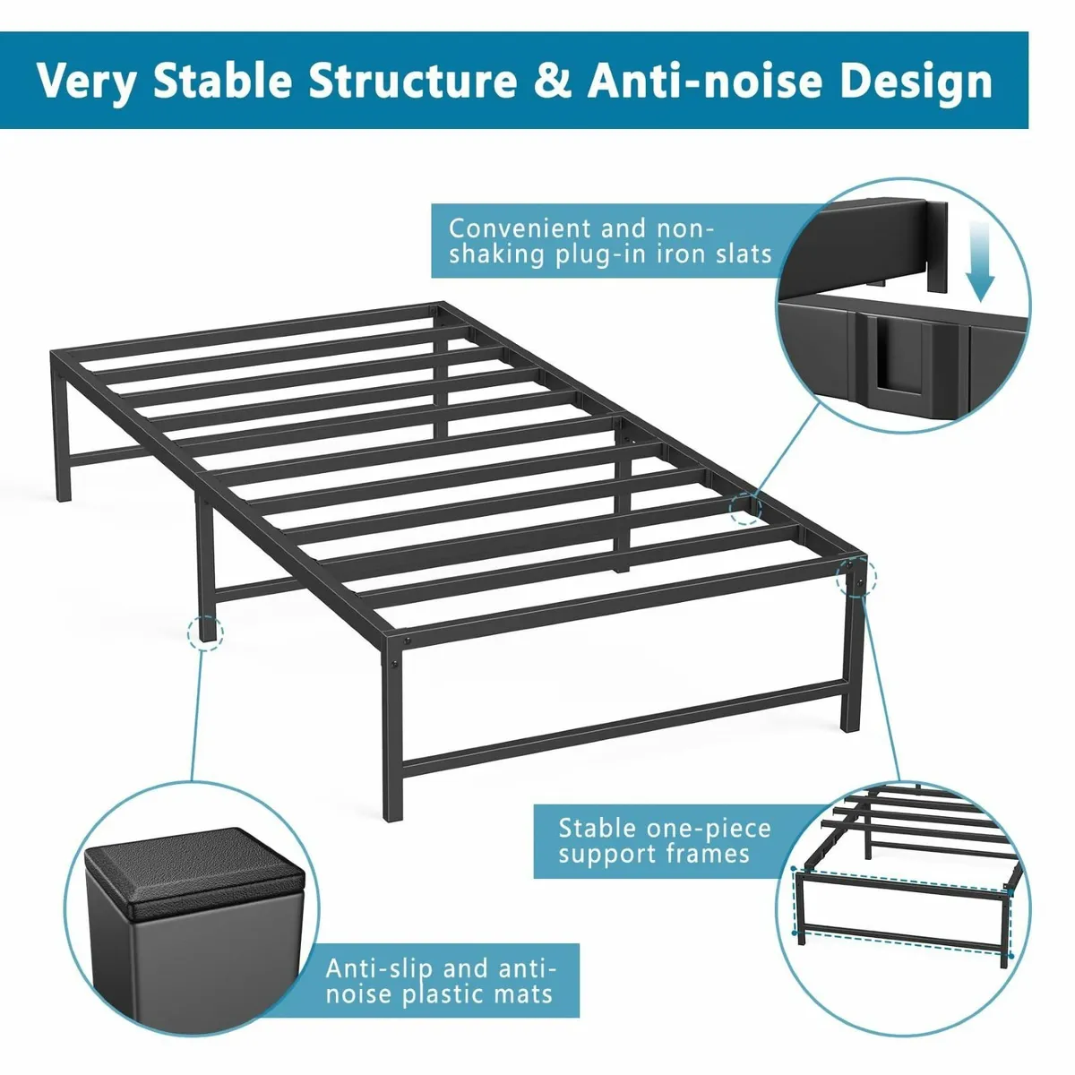 3ft Single Bed Heavy Duty Steel Slats Metal - Image 3