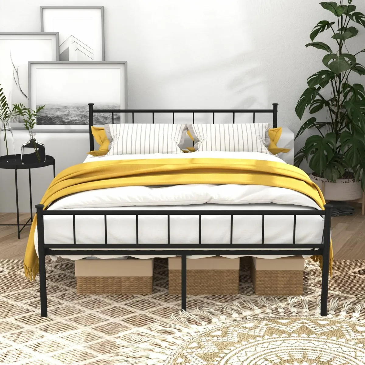 4ft6 Double Bed Frame Modern Style Metal Platform - Image 1