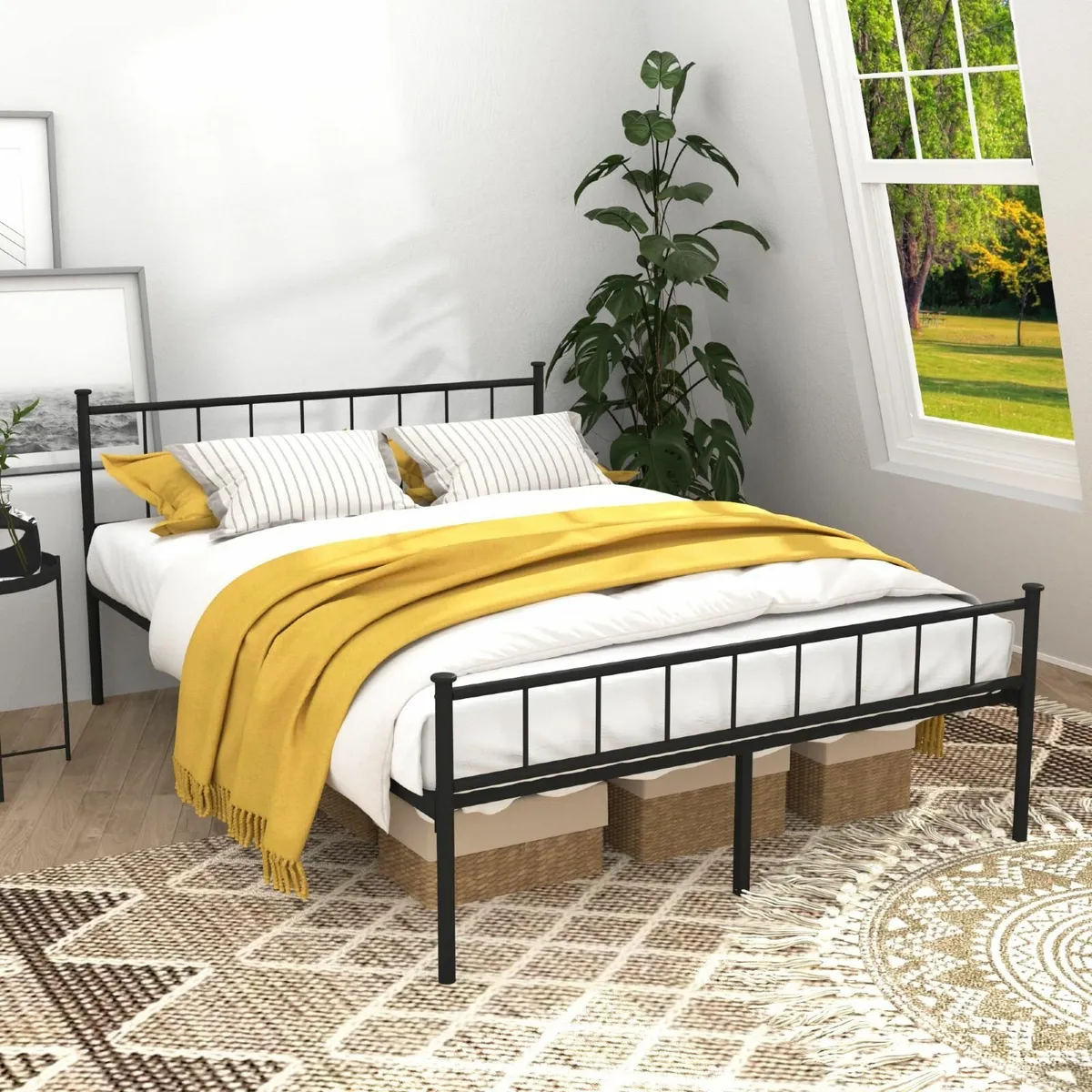 4ft6 Double Bed Frame Modern Style Metal Platform - Image 3