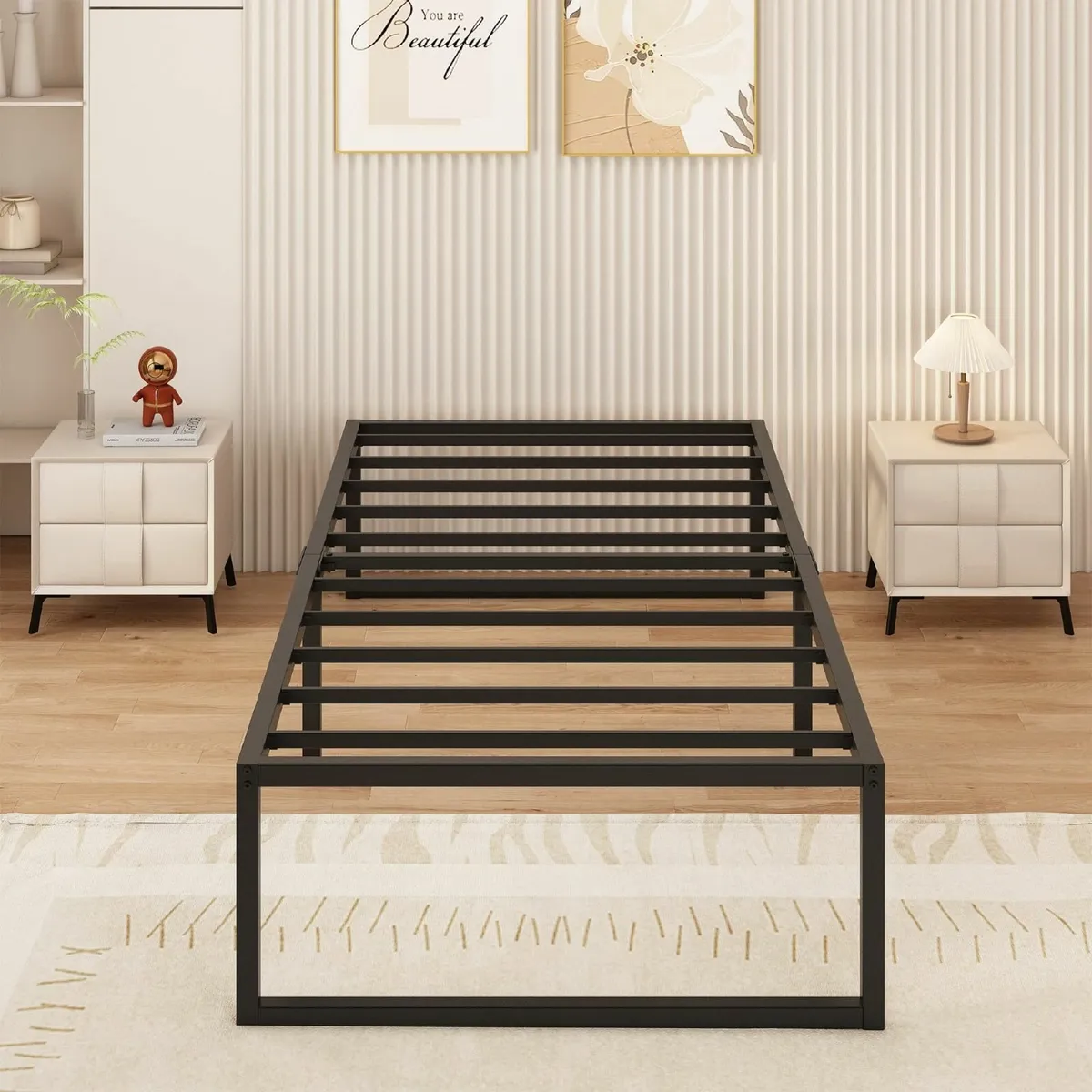 Single Bed Frame 90x190 cm Metal Platform with - Image 1