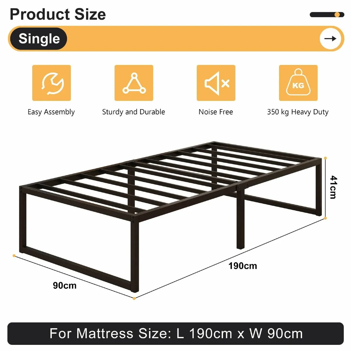 Single Bed Frame 90x190 cm Metal Platform with - Image 2