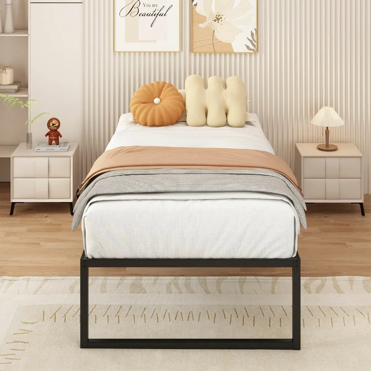 Single Bed Frame 90x190 cm Metal Platform with - Image 3