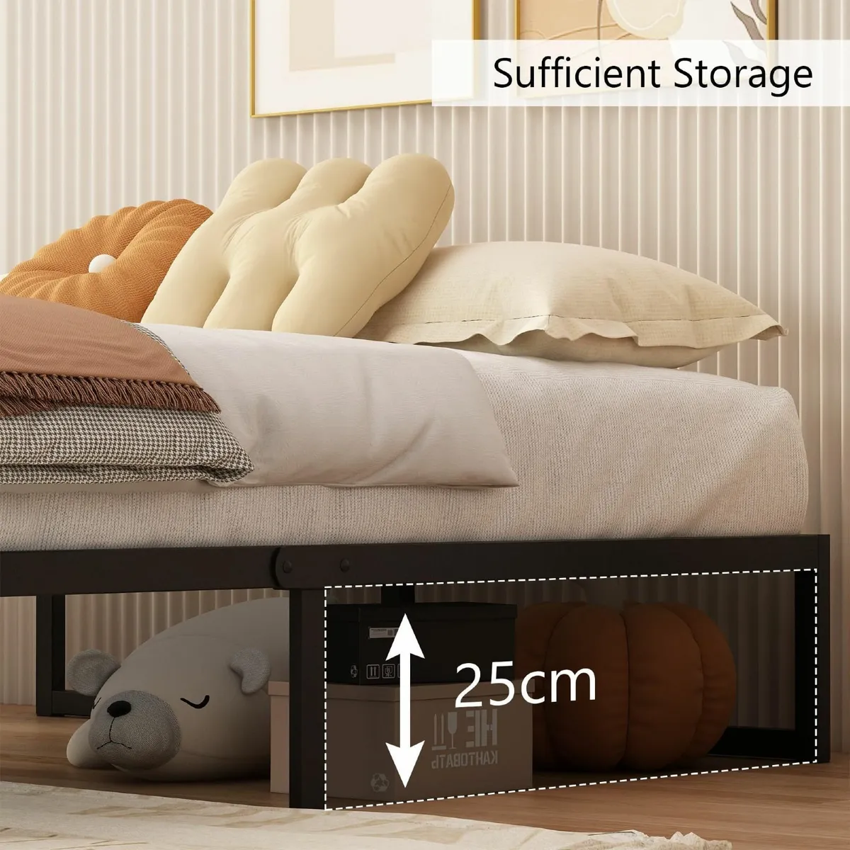 Double Bed Frame 135x190 cm Metal with Steel Slat - Image 4